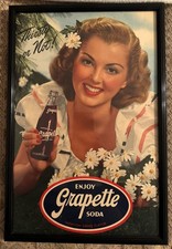 1940s Grapette Soda Vintage Advertising Sign 11" x 17" Cardboard