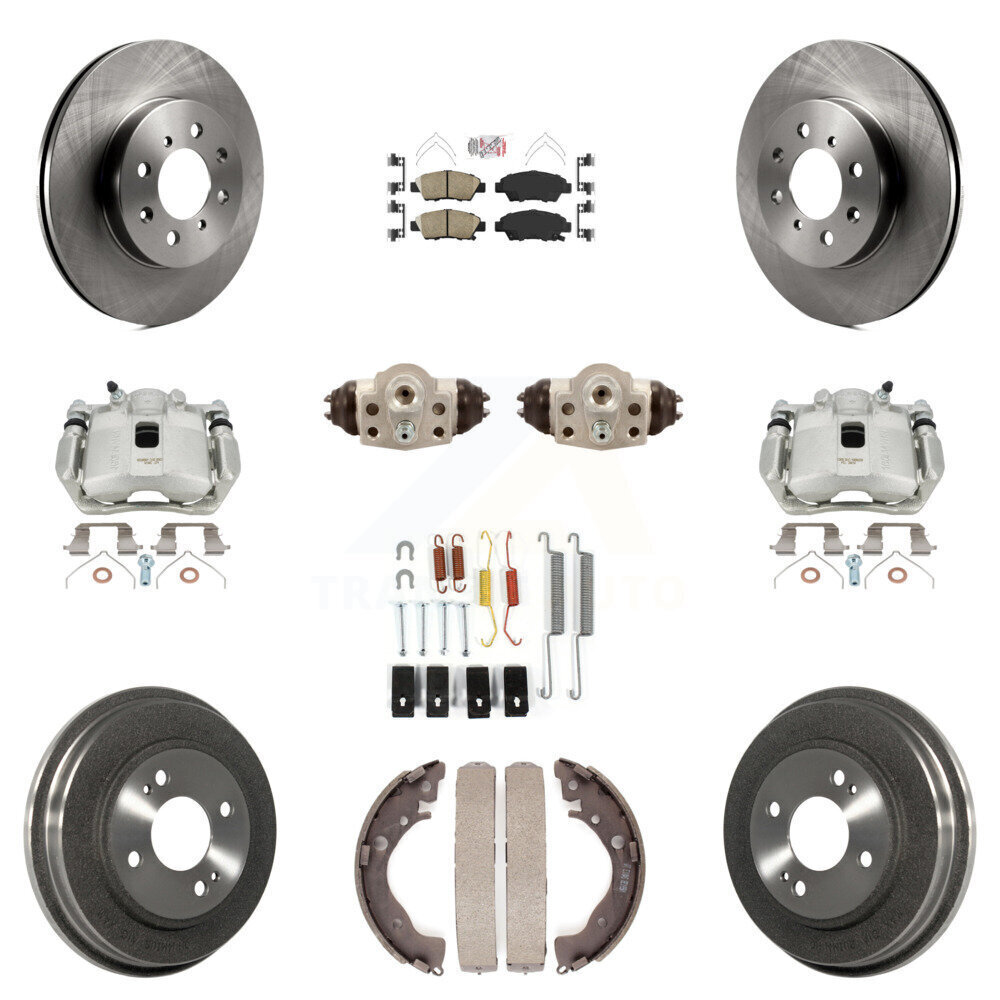 Front & Rear Brake Caliper Rotor Drum Ceramic Pad Shoe Cylinder Hardware Kit