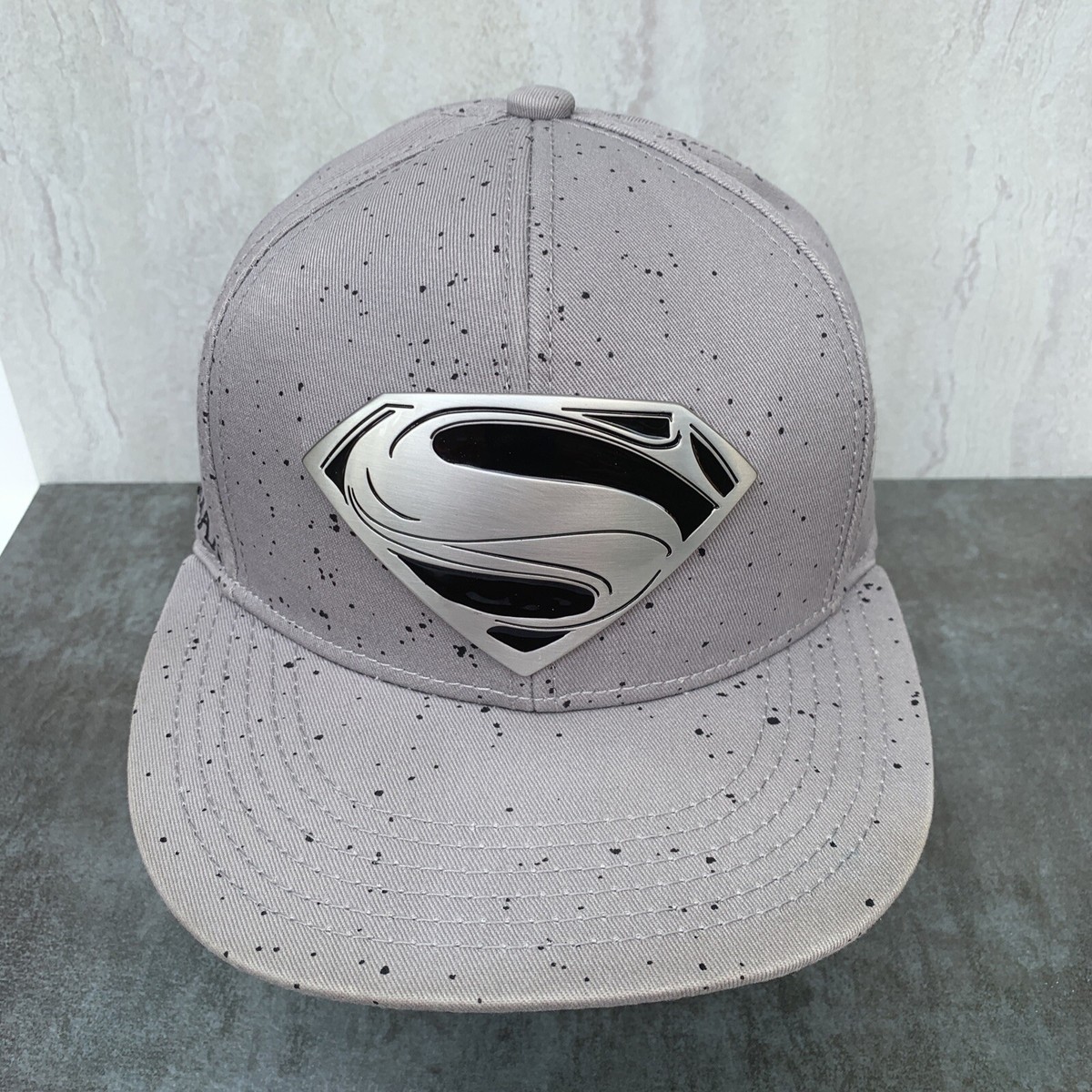Superman Hat Gray Splatter Adjustable Youth HD Badge Snapback Cap DC Comics  H33