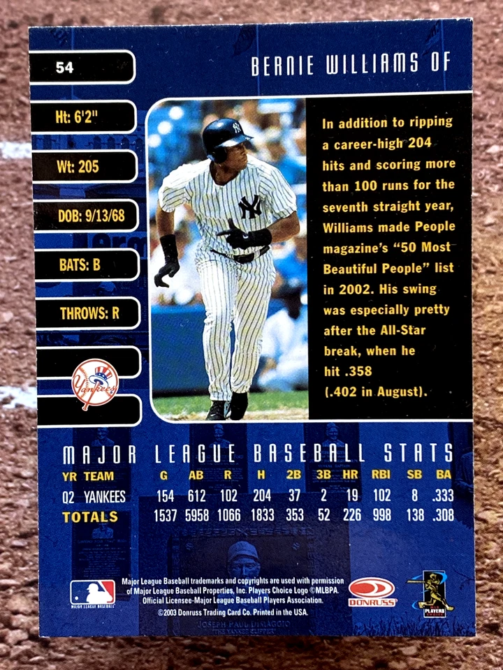 2003 Donruss Studio Bernie Williams #54 New York Yankees - Image 2 of 2