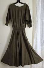 New Hero -Sz S M Olive Cotton Gauze French Artsy Cotton Boho Lagenlook Dress