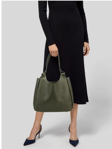 NWOT Neiman Marcus Olive Green Vegan Faux Leather Large Shoulder Tote Bag Purse - Picture 2 of 13