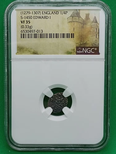 1279 England Britain Edward I Silver S 1450 Farthing 1/4 Quarter Penny NGC VF35