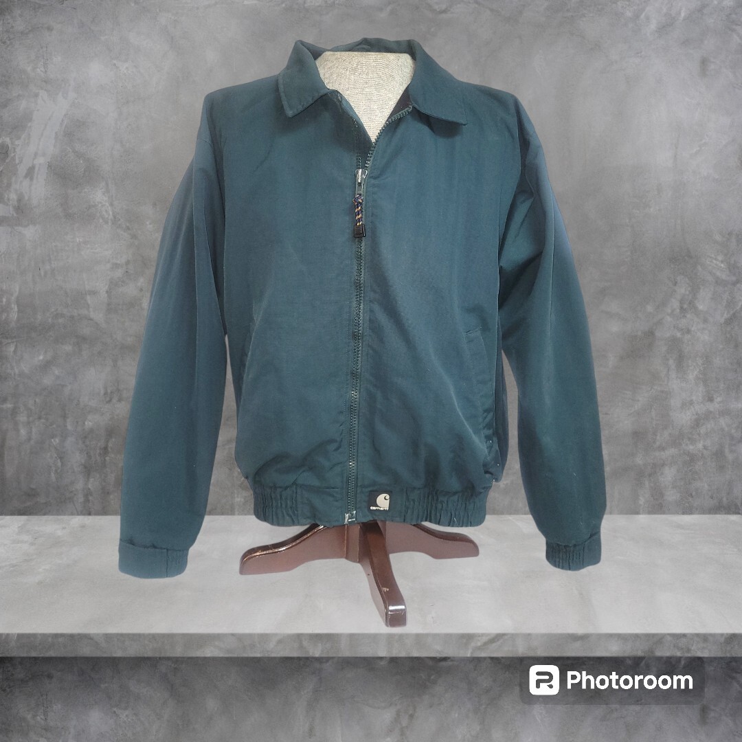 Carhartt Men's Green Lined Windbreaker Bomber Jacket Size L Workwear Coat