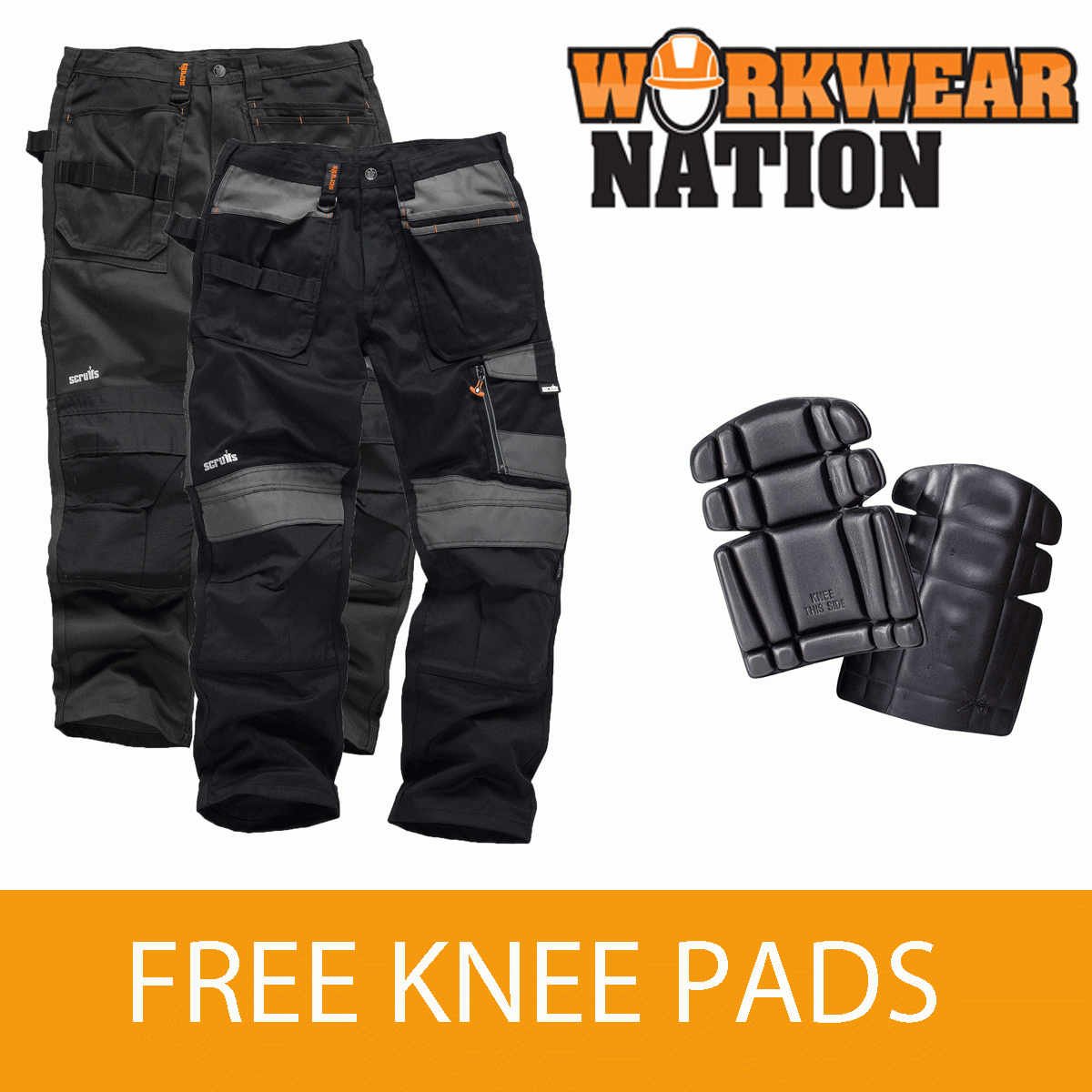 Scruffs 3D Trade Trouser Work Cordura Holster Pants FREE Knee Pad, TWIN