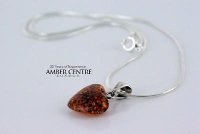 Deutsche Ostsee Bernstein Einzigartiges Herz Anhänger 925 Silber Handarbeit PD073 UVP £30!!!