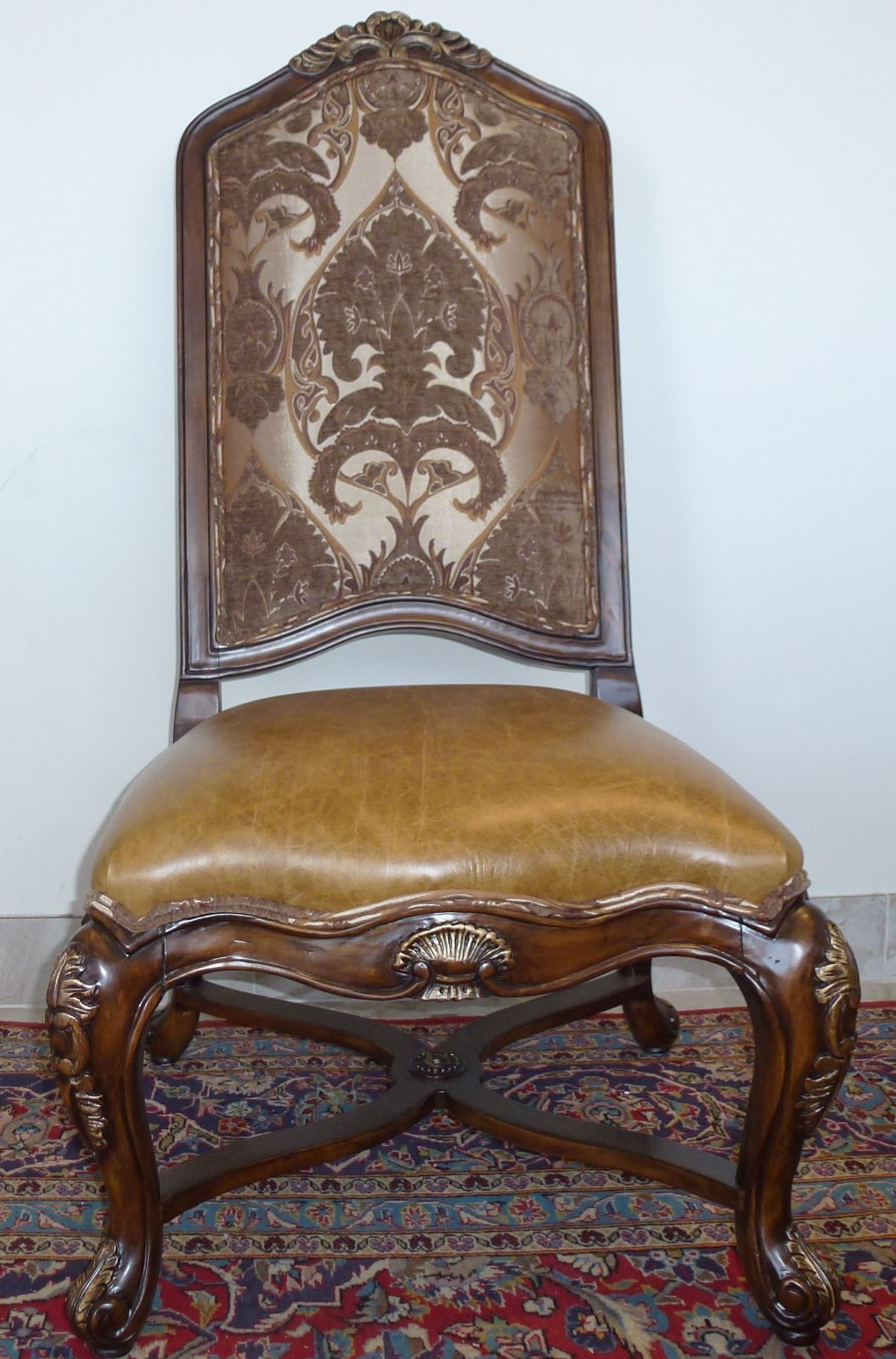 Ital Art Design Dining Chair Patterned Belgian Fabric Genuine Leather