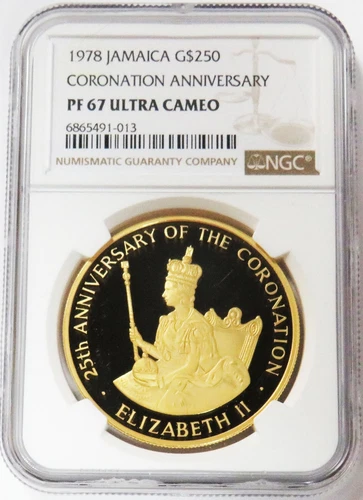 1978 GOLD JAMAICA $250 CORONATION ELIZABETH II 43.22 GRAMS NGC PF 67 UC