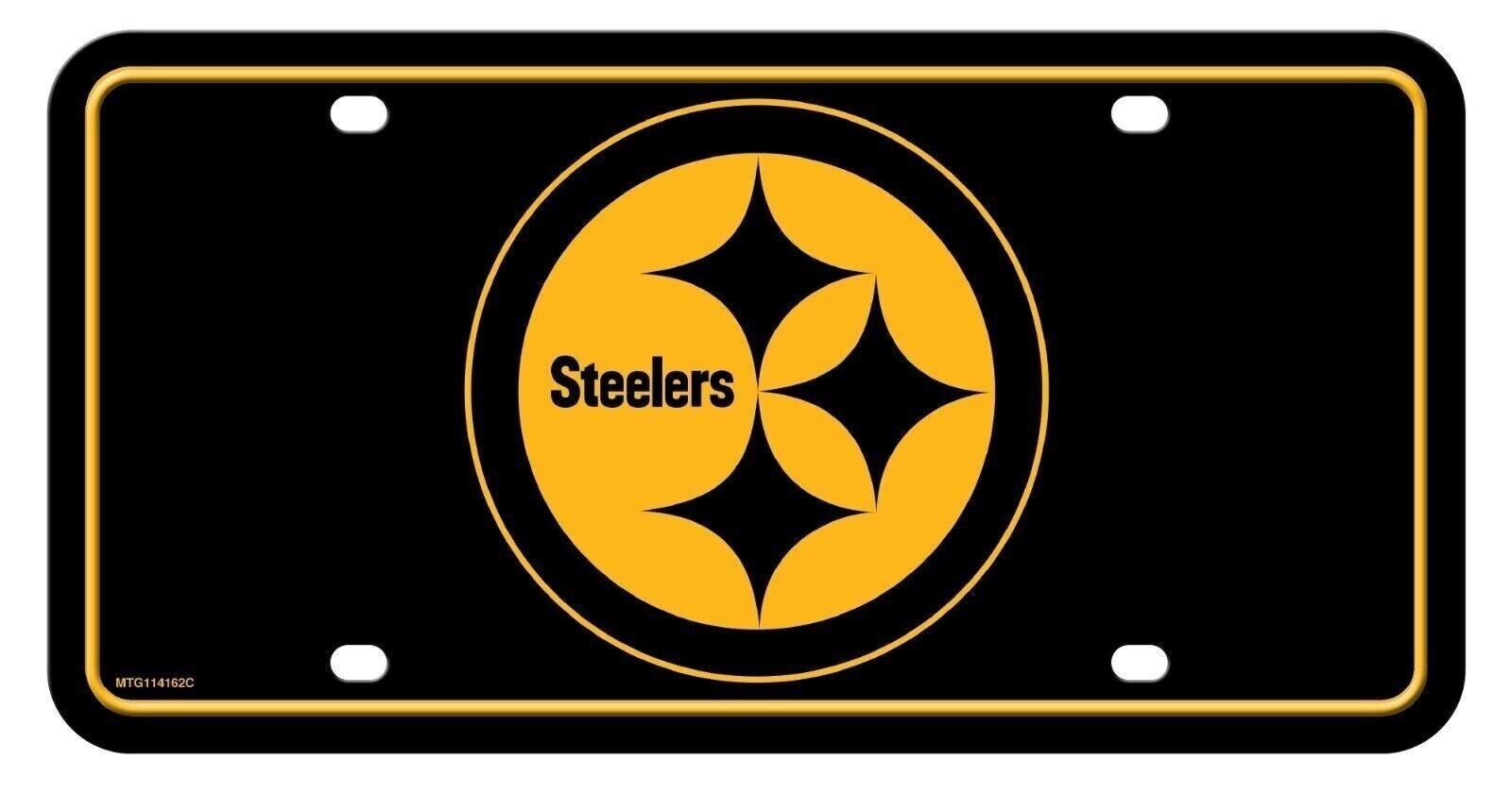 Pittsburgh Steelers Metal Auto Tag License Plate, Black and Gold Design, 6x12...
