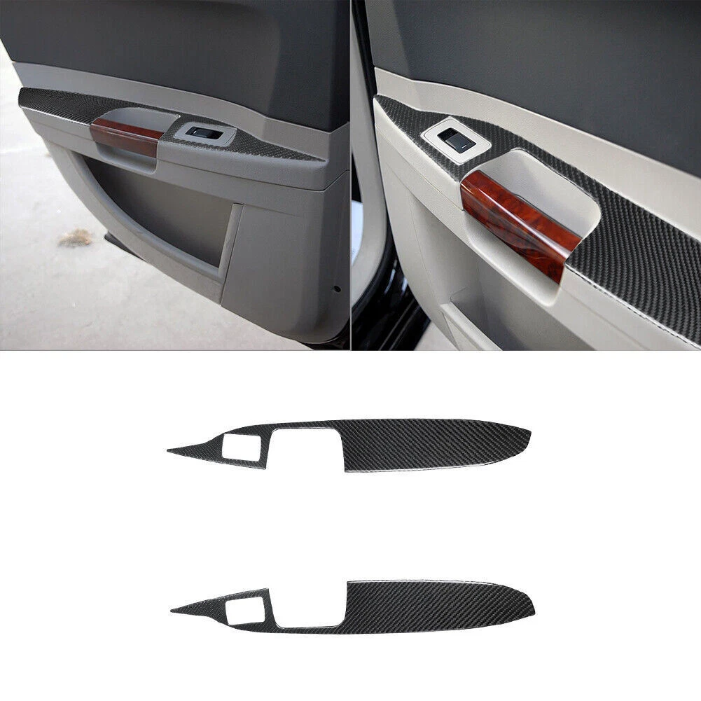 2Pcs Carbon Fiber Interior Rear Door Panel Cover Trim For Chrysler 300 2005-2007