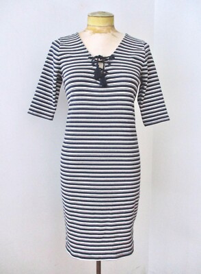 NWT Hollister Blue White Stripe Polycotton Knit Sheath Beach Dress Lace Up  M | eBay