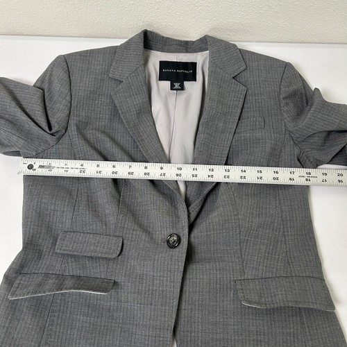 Banana Republic Blazer Womens Petite 10 10P Gray Striped One Button Office - Picture 9 of 14