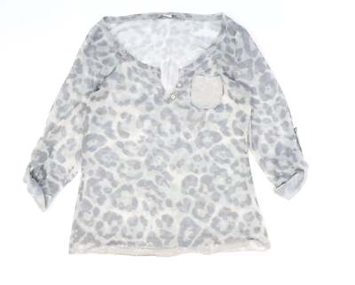 Ashley Brooke Damenbluse grau Tiermotiv Polyester Basic Größe 8 V-Ausschnitt - Le