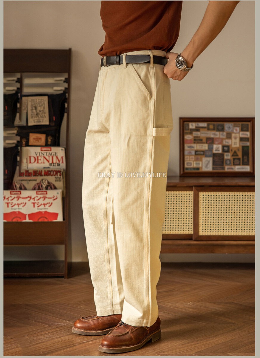 Red Tornado Painter's Pants Cream-Colored Relaxed Straight