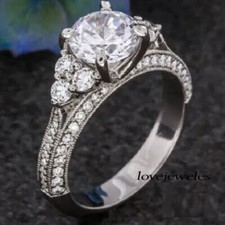 Lab-Created 2.91CT Round Cut Diamond Engagement Wedding 925 Silver Ring