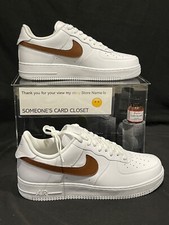 Nike Air Force 1 Low White Light Brown Custom Painted Swoosh SC- 40W
