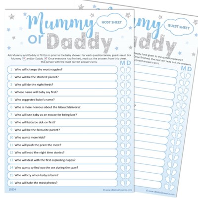Baby Shower Game Player Mummy Ou Daddy Etoiles Bleues Garcons Quiz Party Jeux Ebay
