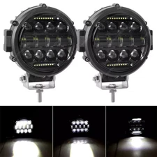 2x 7" inch Round LED Light Bar Pods Flood Spot DRL Offroad Driving Lights Truck