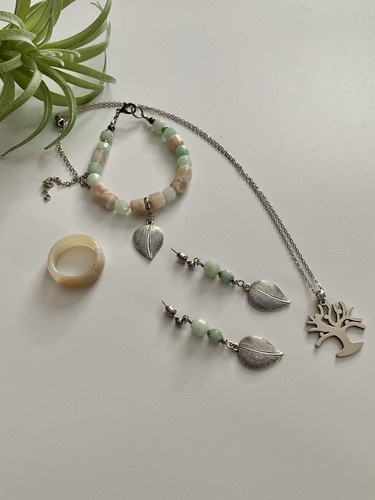 Tibetan Silver/stainless Steel Agate/Jade Bracelet, Earrings Ring Chain/pendant - Picture 9 of 14