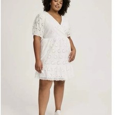 Torrid White Eyelet Flutter Sleeve V Neck Mini Dress Size Size 1X