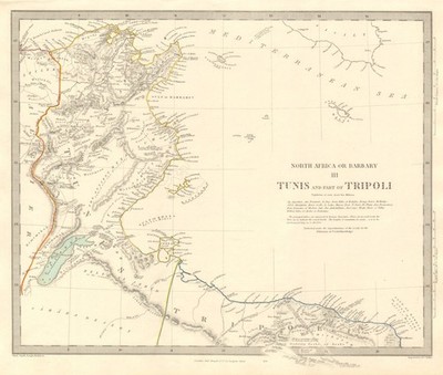 NORDAFRIKA ODER BARBARY III. Tunis & Teil von Tripolis Tunesien Libyen SDUK 1846 Karte