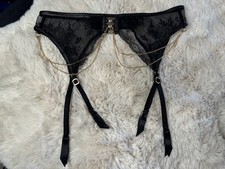 Honey Birdette MAKARA   Black Gold Chain Lace Garter Suspender Belt XSmall
