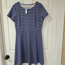 Talbots Jersey Knit Short Sleeve Dress A-Line Geometric Pattern Blue Size 12 NWT