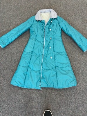Vintage Down Filled Turquoise Quilted Puffer Coat Women s Hong Kong Long Jacket