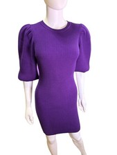 Zara Purple Ribbed Knit Puff Sleeve Mini Sweater Dress Medium Viscose Blend NWT