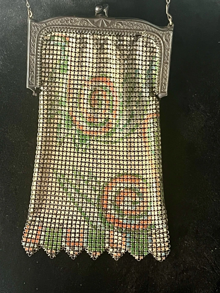 Antique Art Nouveau Mesh Evening Purse Flapper Girl Chainmail Victorian Deco - Image 3 of 4
