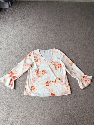 Wallis Women s Floral Chiffon Blouse EU 40 / US 8   V-Neck Top