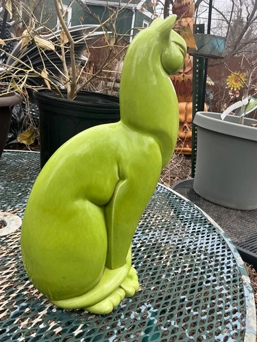 Royal haeger 1950 Egyptian cat chartreuse glaze mid century modern