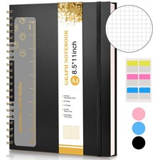 Graph Paper Notebook, Spiral Notebook Journal 8.5 x 11 , A4 Graph, Black