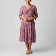 VTG Signature by Robbie Bee Mauve Polka Dot Ruched Dress V-Neck Cottagecore Y2K