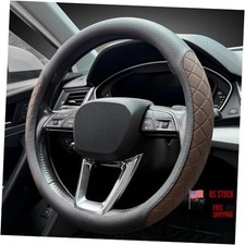LKWLIKEI Nappa Leather Steering Wheel Cover,Elegant Diamond Black Brown