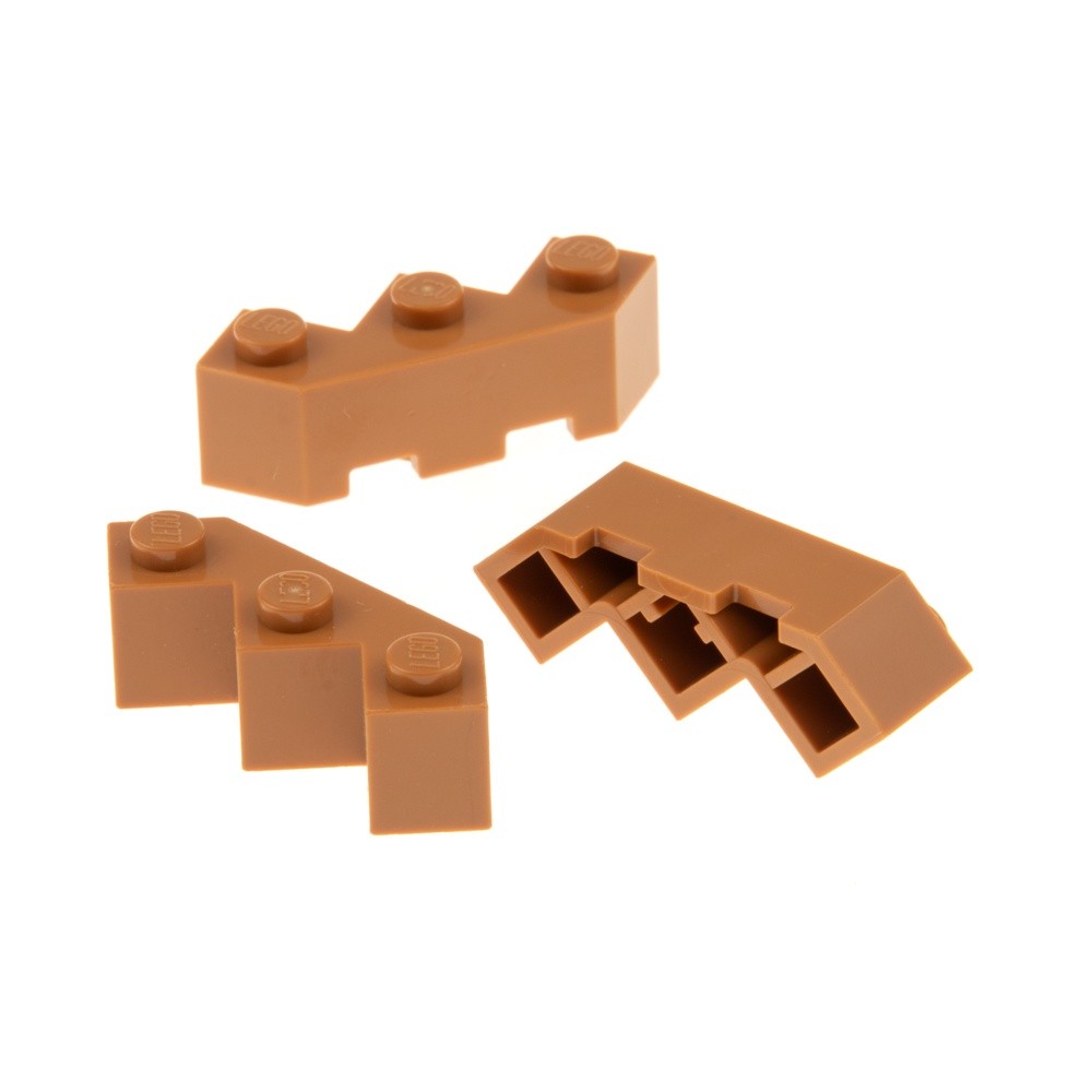 3x LEGO Construction Stone Modified 3x3x1 Medium Nougat Light Braun Corners