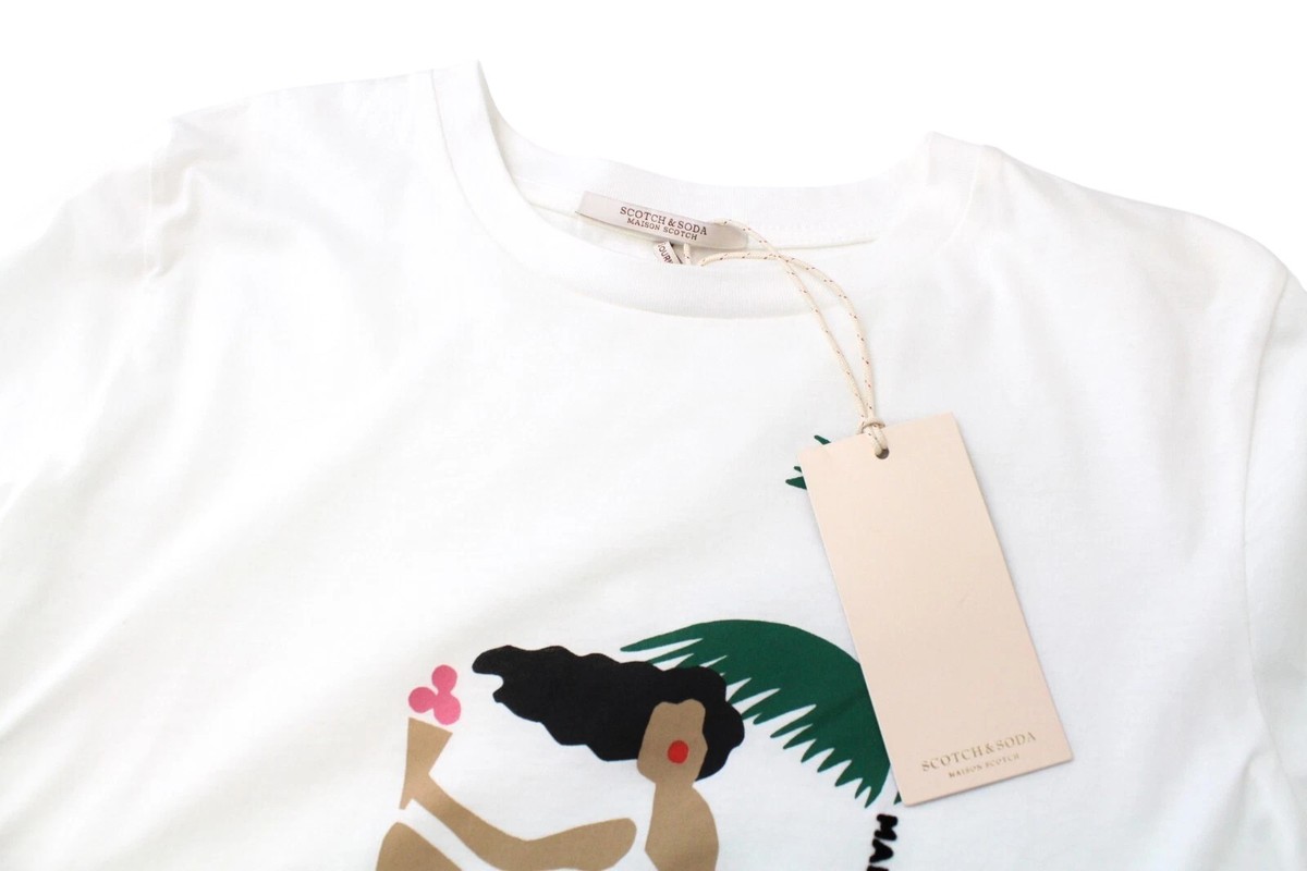 MAISON SCOTCH Women`S T-Shirt ~S Off-White Logo Pure Cotton