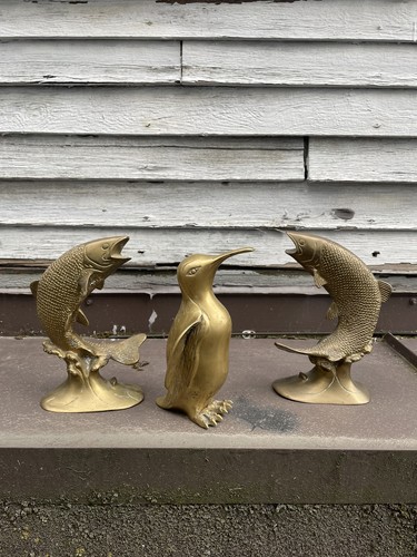 Vintage Brass Fish And Penguin