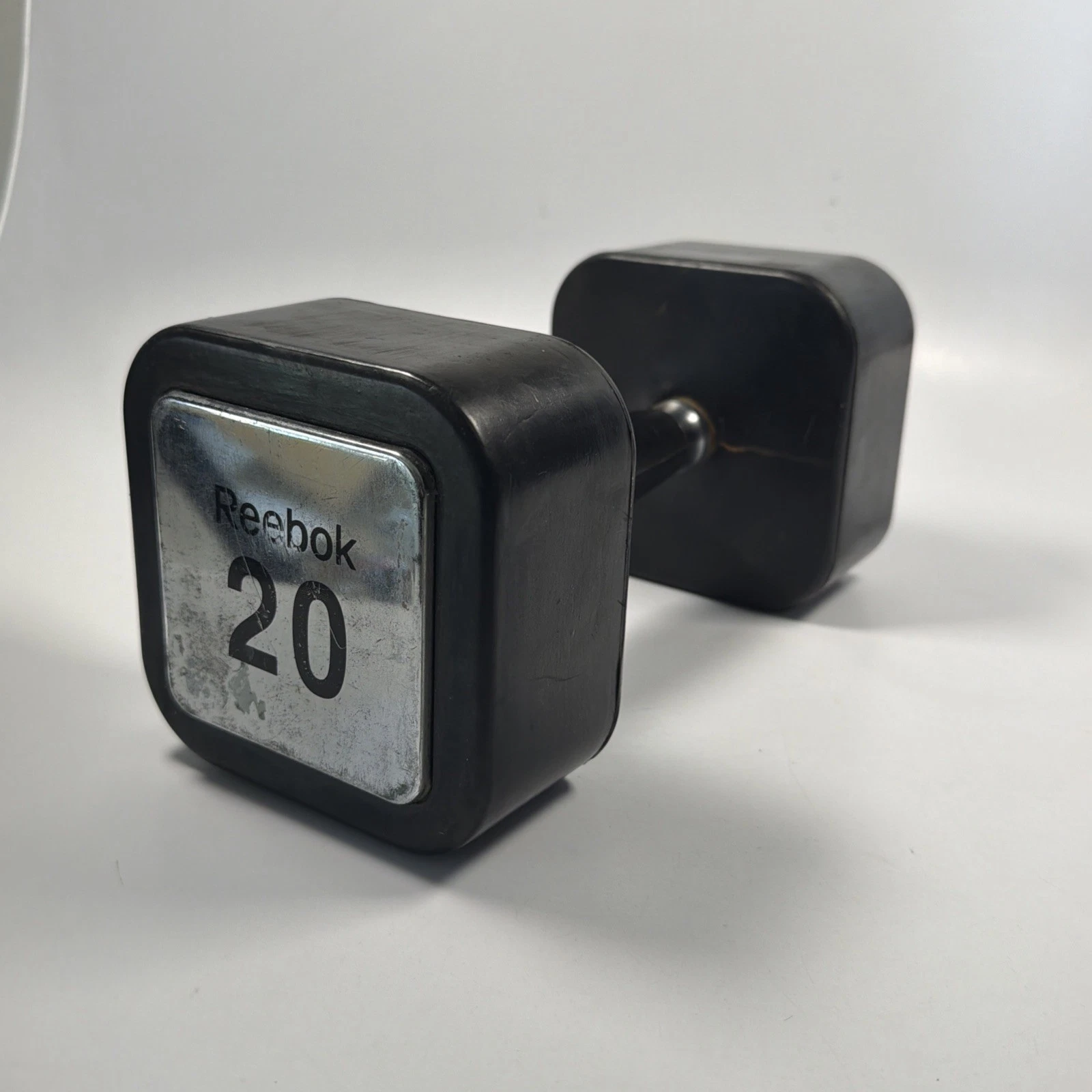 1 Reebok 20lb Square Dumbbell Vintage Rare Black Rubber HTF Logo