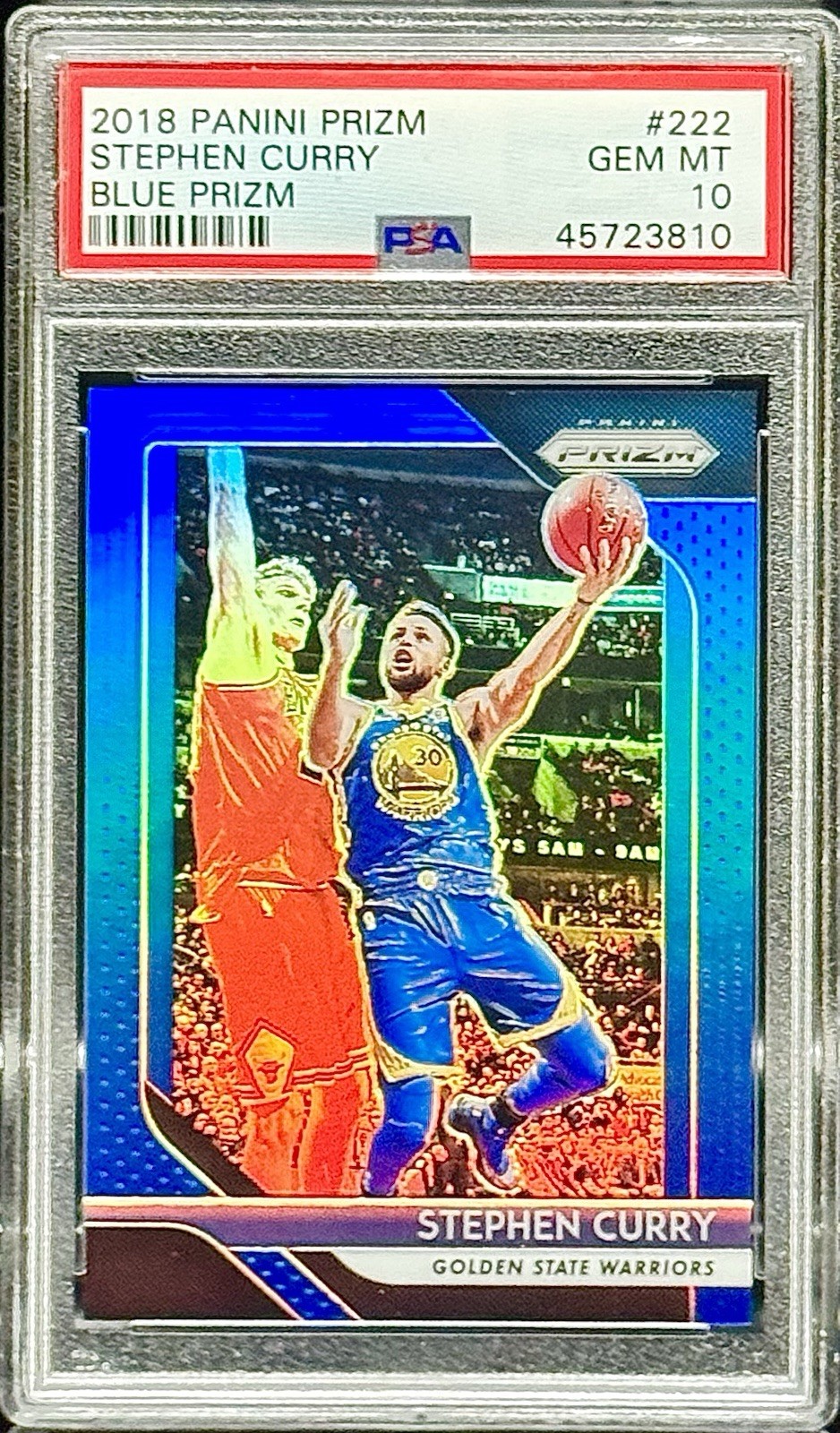 2018 Prizm #222 BLUE PRIZM /199 Stephen Curry PSA 10 Gem Mint Warriors Pop 28 view 5