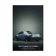 Porsche 911 Turbo Poster – Vintage Retro Blue Sports Car Wall Art Print