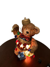 Vintage Holiday Light Up Teddy Bear Christmas Ornament Figurine Night Light Lamp