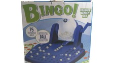 Bingo Deluxe Bingo Set 75 Numbered Balls Rotating Selector Blue Family Game