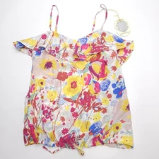 BB Dakota Silk Tank Top Womens Size XS Floral Ruffle Sleeveless Blouse See Flaw