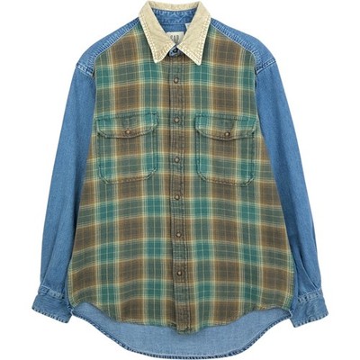 Used 90'S GAP (Old GAP) Check Pattern Patchwork Long-Sleeve Denim Shirt Men'...