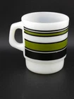 Vintage Fire King Milk Glass Avocado & Black Striped Coffee Mug Cup Stackable