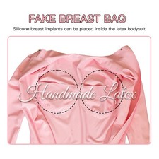 Latex Rubber Catsuit with Fake Breast Pocket Tight Wear Cossdresser Cosplay