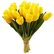 20 PCS Artificial Tulips Real Touch Faux Flower Yellow Moisturizing Fake