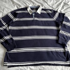 Club Room Rugby Shirt Men's XXL Blue and White Striped Long Sleeve Cotton 