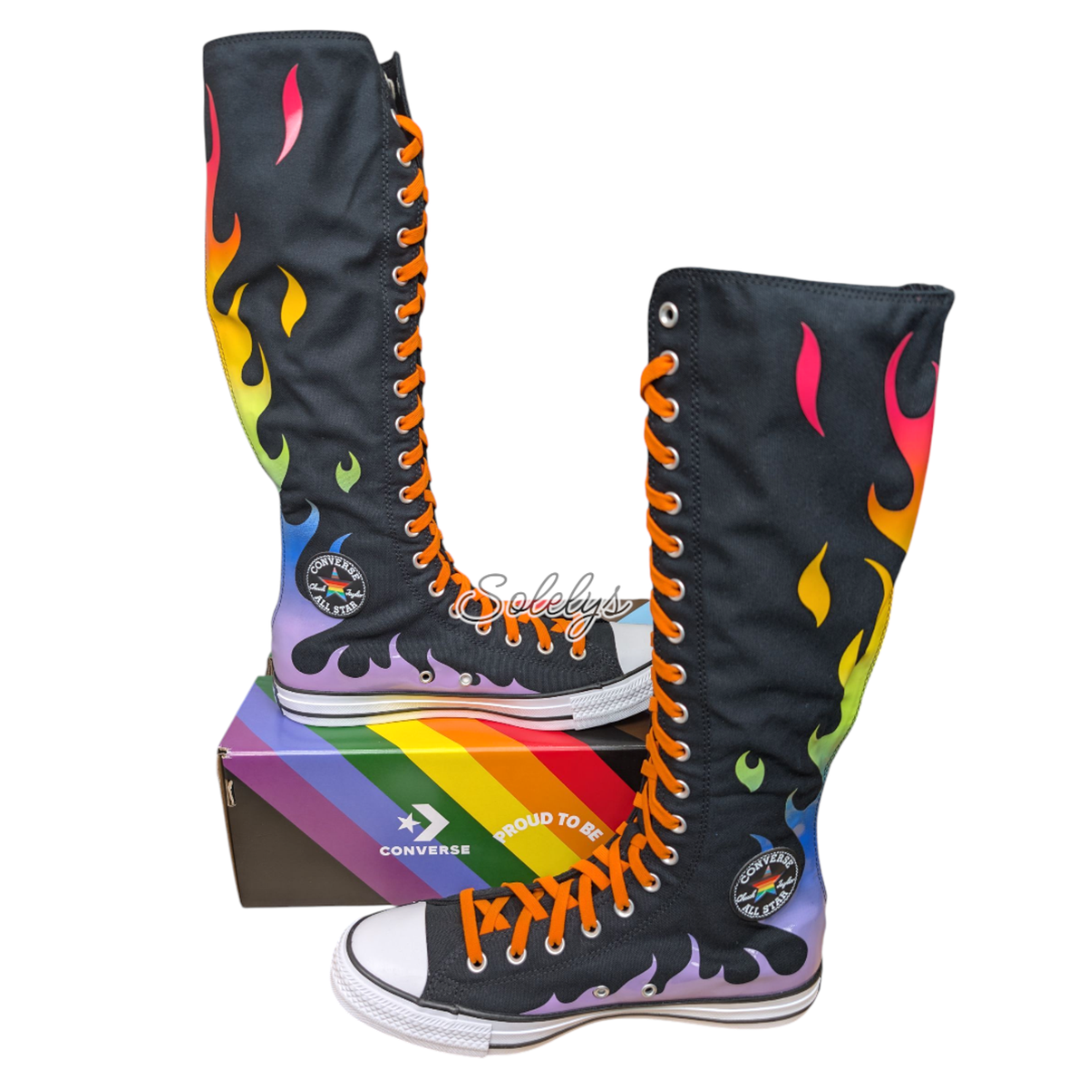 Converse PRIDE XXHI Rainbow Flame Custom Elastic Laced Knee High